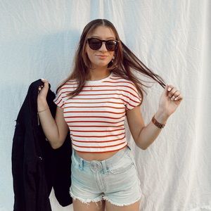 zara orange stripe cropped tee